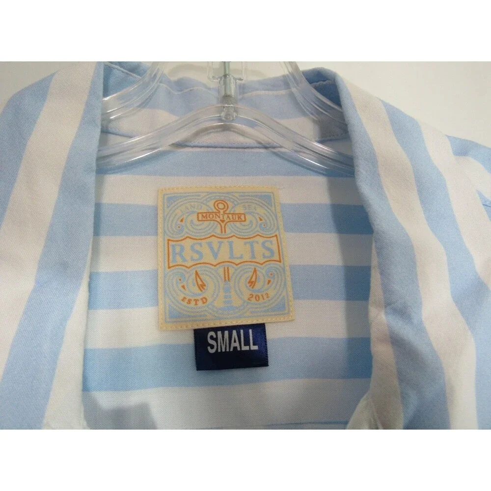 RSVLTS Blue & White Striped Montauk Short Sleeve Button Down Shirt Small NWT